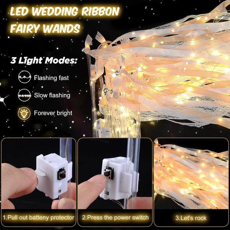 HONLYNE 58 PCS Wedding Wands with Lights,Fairy Wands, LED Silk Fairy Wand with Bells for Wedding Send Off, New Year, Raves, Concert, Birthday - Image 3